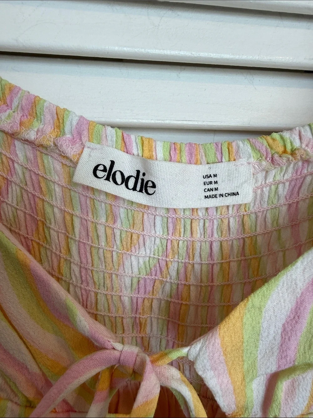 Elodie Pastel Wavy Slip Dress in Pink, Yellow & Green — Size M